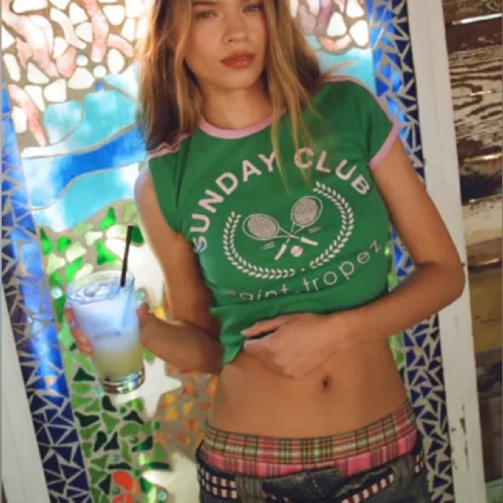 Urban Outfitters Green Sunday Club Baby Tee